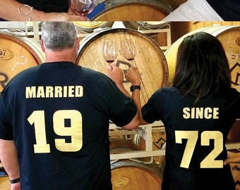 MARRIED SINCE & Celebrating Our 50th ANNIVERSARY Couples T-Shirts, set of 2 Matching Tees