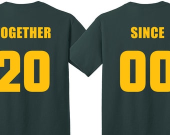 Green Bay Packers FOOTBALL  ‘MARRIED SINCE’  set of 2 Matching Tees for parties, tailgating, game day