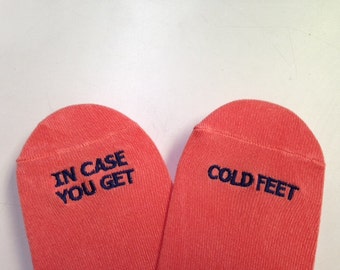 CORAL Grooms Socks ‘in case you get cold feet’™ Wedding Gift, Mens Wedding Socks from Bride, Groom Wedding Gift