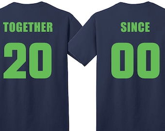 Seattle Seahawks FOOTBALL  ‘MARRIED SINCE’  set of 2 Matching Tees for parties, tailgating, game day