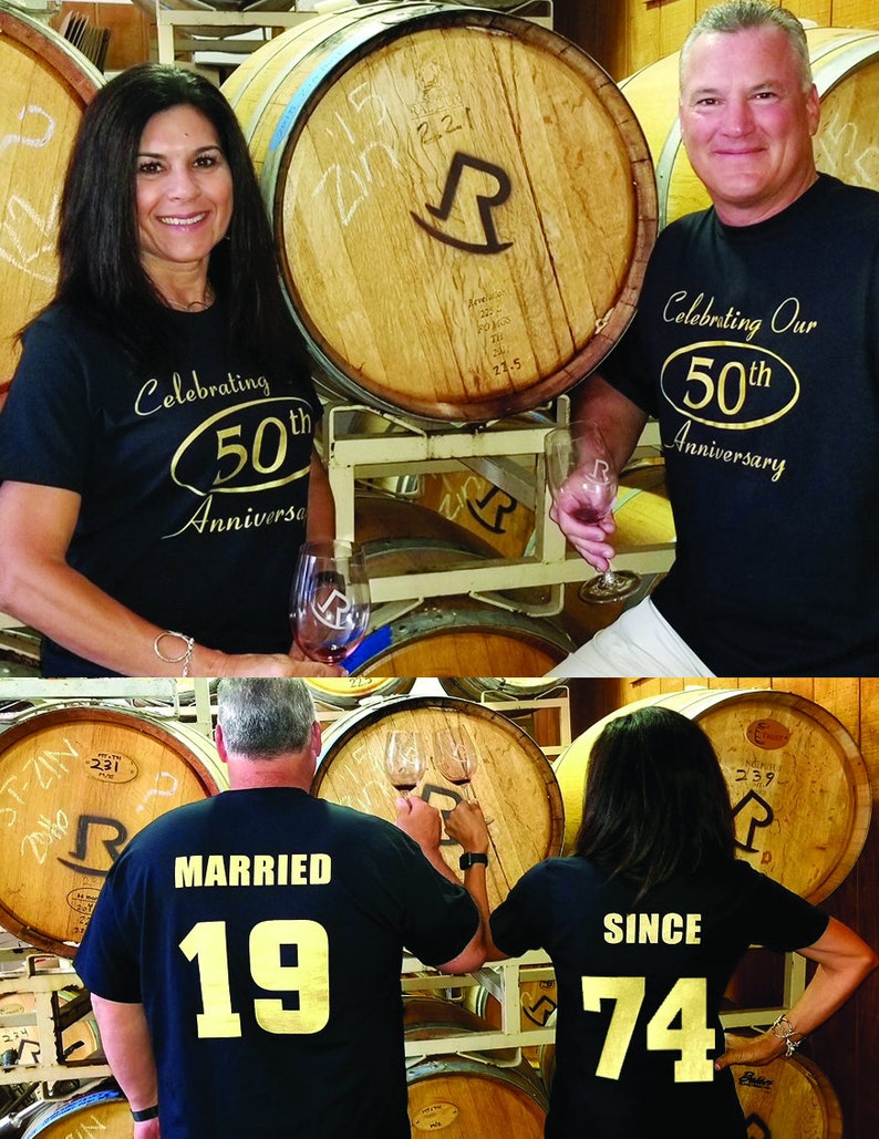 MARRIED SINCE 1973 & Celebrating Our 50th ANNIVERSARY Couples T-Shirts, set of 2 Matching Tees image 1