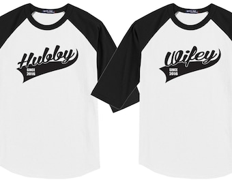 Wifey & Hubby Matching set of Jerseys style tee shirts with your Custom Date