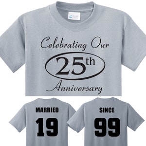 25th SILVER Anniversary gift in Silver Couples T-Shirts, MARRIED SINCE set of 2 Matching Tees image 1