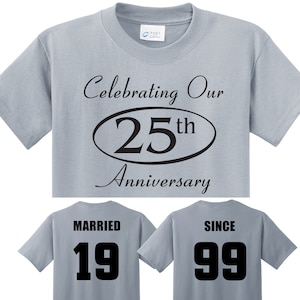 25th SILVER Anniversary gift in Silver Couples T-Shirts,  ‘MARRIED SINCE’ set of 2 Matching Tees