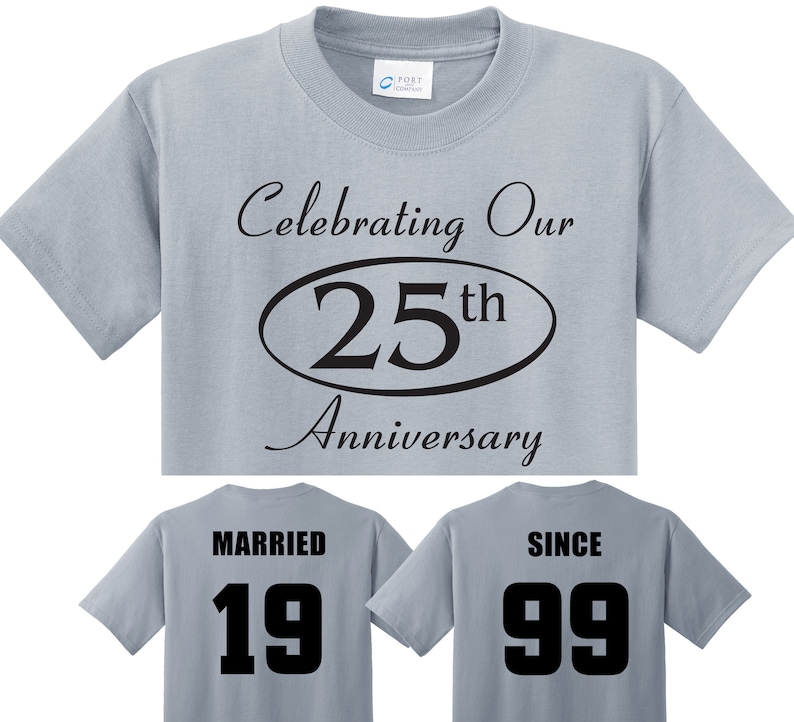 25th SILVER Anniversary gift in Silver Couples T-Shirts, MARRIED SINCE set of 2 Matching Tees image 1