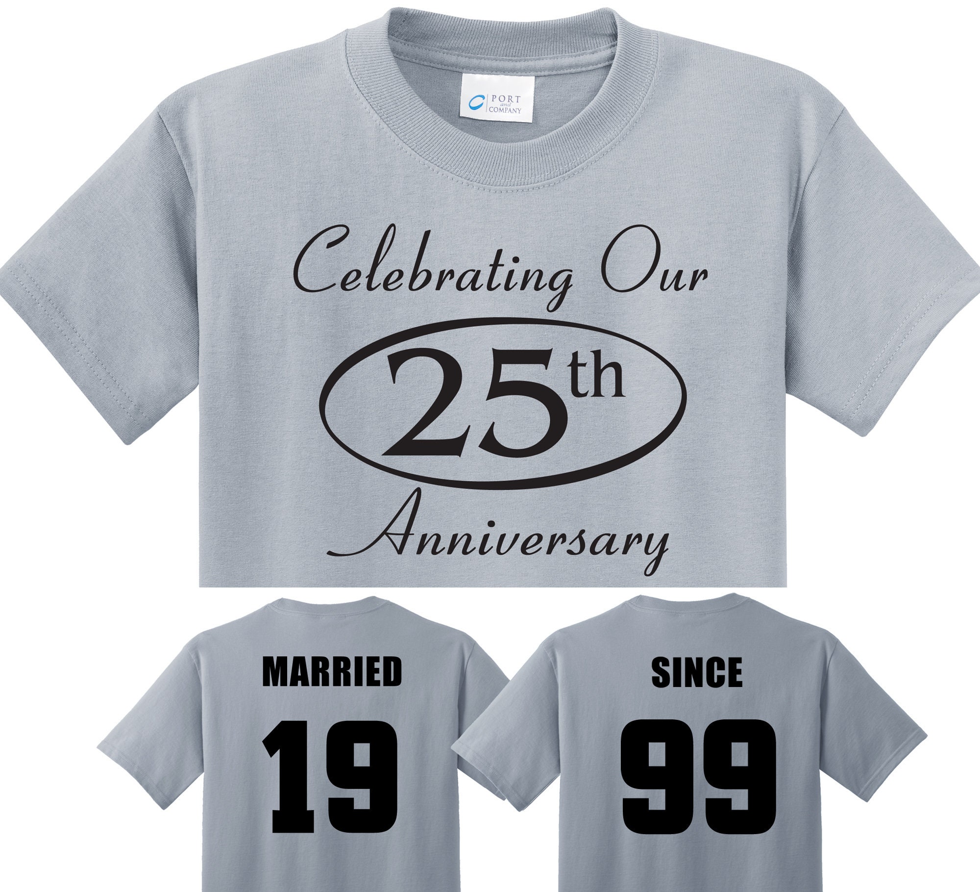 25th SILVER Anniversary Gift in Silver Couples T-shirts, 'MARRIED