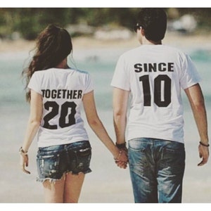 Newlywed Couples T-Shirts, Anniversary Gift, Wedding Gift, TOGETHER SINCE set of 2 Matching Tees for Lovebirds, Couples Shirts image 1