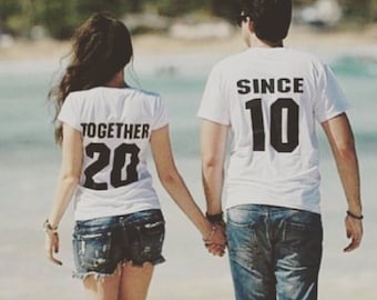 Newlywed Couples T-Shirts, Anniversary Gift, Wedding Gift, ‘TOGETHER SINCE’ set of 2 Matching Tees for Lovebirds,  Couples Shirts