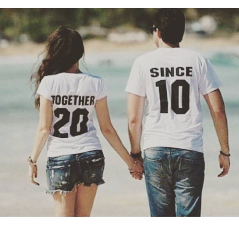 Newlywed Couples T-Shirts, Anniversary Gift, Wedding Gift, TOGETHER SINCE set of 2 Matching Tees for Lovebirds, Couples Shirts image 1