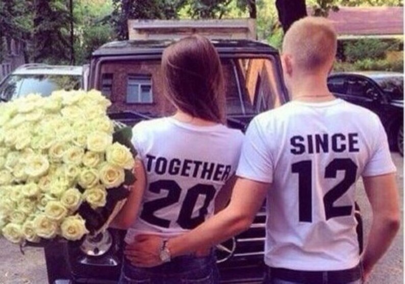 Newlywed Couples T-Shirts, Anniversary Gift, Wedding Gift, TOGETHER SINCE set of 2 Matching Tees for Lovebirds, Couples Shirts image 2