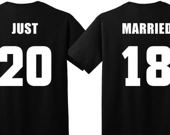JUST MARRIED 2018 Couples T-Shirts, set of 2 Matching Tees