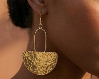 Handmade African pure brass dangling earrings. Made in Kenya with recycled brass. Tarnish free