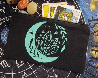Tarot Zippered Pouch with Moon and Crystals