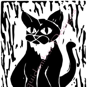 Downloadable Black and White Block Print - Cat 2 - 11&quot;x 14&quot;