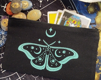 Tarot Zippered Pouch with Moth and Three Moons