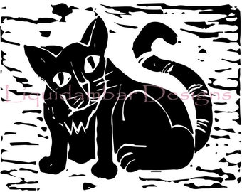 Downloadable Black and White Block Print - Cat 1 - 11" x 14"