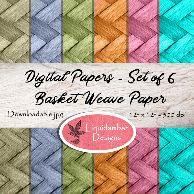 Digital Downloadable Papers / Backgrounds Basket Weave Set of 6 image 1