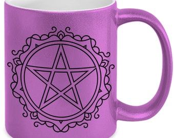 Mandala Pagan 5 Pointed Star Mug - Hot Pink