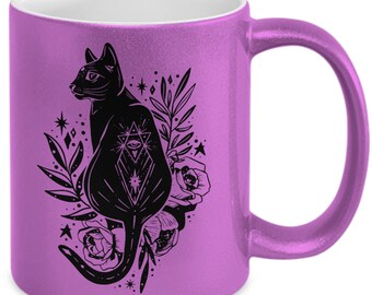 Mystic black cat mug - Hot Pink