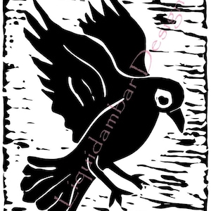 Downloadable Black and White Block Print - Bird 18 - 11&quot; x 14&quot;