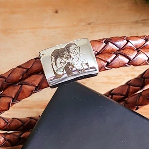 Mens custom engraved leather bracelet, made to measure.