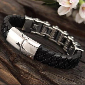 Mens custom engraved leather bracelet, made to measure.