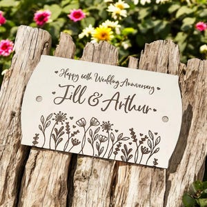 Individuell gravierte Jubiläumsplakette aus Edelstahl. Personalisiertes Namensschild für Bank, Grab, Garten und mehr.