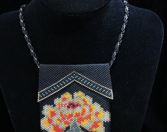 Beaded Amulet Bag with Ginko Flower