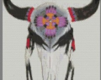 Buffalo Skull with Ravens,  Beaded Tapestry Pattern