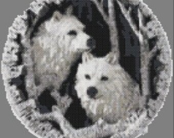 Snow Wolf Pair,  Beaded Tapestry Pattern