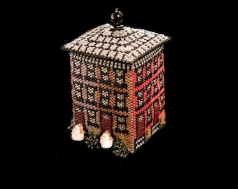 Row Houses Beaded Box, 3D Sculpture with Ceramic Girls