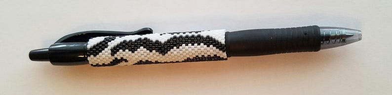 Zebra Beaded Pen Cover with G2 Black Pen image 1