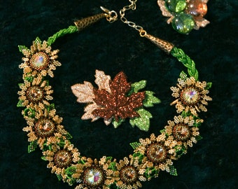 Fall Flowers Full of Crystals, One of a Kind that Sparkles, Beaded Necklace