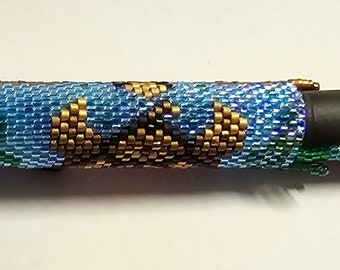 Sea Turtle Beaded Pen Cover with G2 Dark Blue Pen