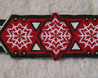 Christmas Snow Flake Bracelet, Red, Green, Gold