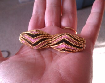 Black, Pink and Gold Peanut Pendant, Beaded