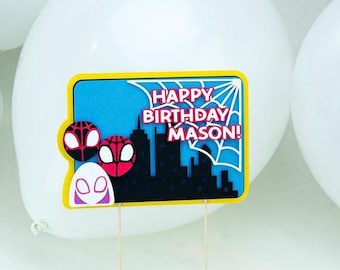 Spidey and Friends Birthday Cake Topper: Custom Name & Age