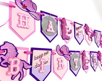 Personalized Pink Pony Club Birthday Banner - Cowgirl Theme Party Decor