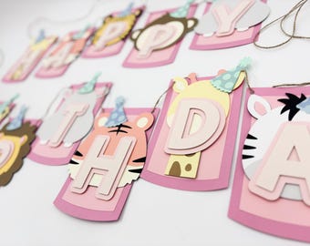 Zoo Animal Birthday Banner: Custom Pastel Party Decor