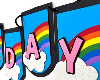 Personalisierte Regenbogen Geburtstagsbanner: 3D-Babyparty-Dekor