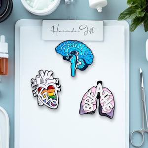 Brain, Lungs, Heart Enamel Pin / Medical Science Pin Badge / Nursing Pin / Medical Care Pin / Cute Enamel Pin Set / Gift for Doctor Nurse
