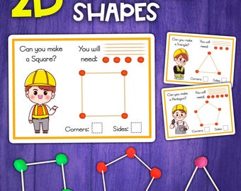 2D Shapes Toothpick and Play Dough Activity for Preschoolers | Home Learning | Dough Activity Counting | Tracing Practice | Task Cards