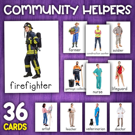 Community Helpers Flashcards | Jobs Professions Occupations Flashcards | Real Pictures | Montessori 3-Part Cards