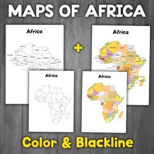 Landkarten von Afrika (Farbe & Schwarz Weiß) | Politische Karte von Afrika | Länder von Afrika Landkarte | Montessori Karten von Kontinenten