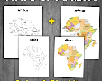 Maps of Africa (Color & Black White) | Political Map of Africa | Countries of Africa Map | Montessori Maps of Continents