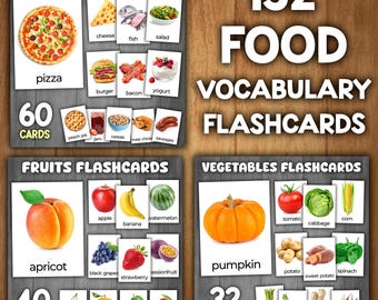 Food an Meals Vocabulary Flashcards | All kind of Food Montessori 3-Part Cards | Meals and Food Cards