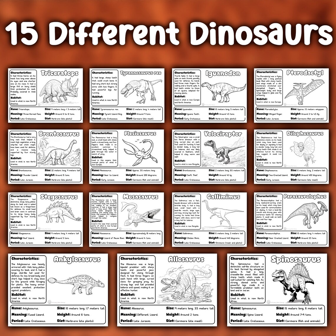Dinosaurs Coloring Pages | WITH FACTS | Dinosaurs Coloring Book for ...