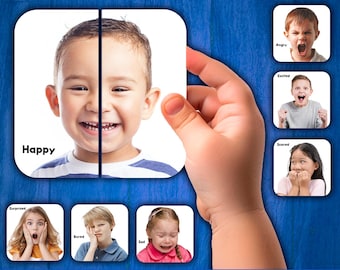 Gefühle und Emotionen Passende Aktivität für Kleinkinder | Gefühle und Emotionen Puzzle-Spiel für Kinder Montessori 2-teiliges Spiel