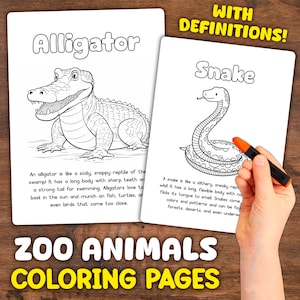 Zoo Animals Coloring Pages | WITH DEFINITIONS | Zoo Animals for Coloring Sheets | Printable Animals Coloring Activity