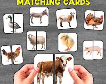 Attività di abbinamento degli animali della fattoria / Gioco di puzzle Montessori da 2 pezzi / Attività sugli animali della fattoria